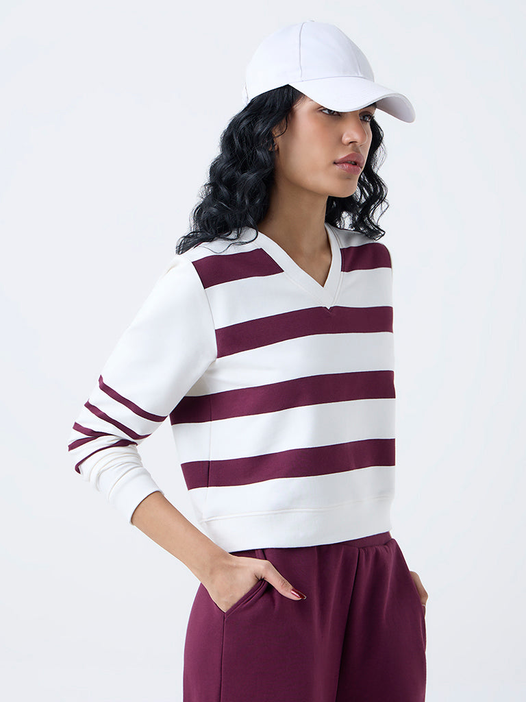 Studiofit Plum Striped Cotton-Blend T-Shirt