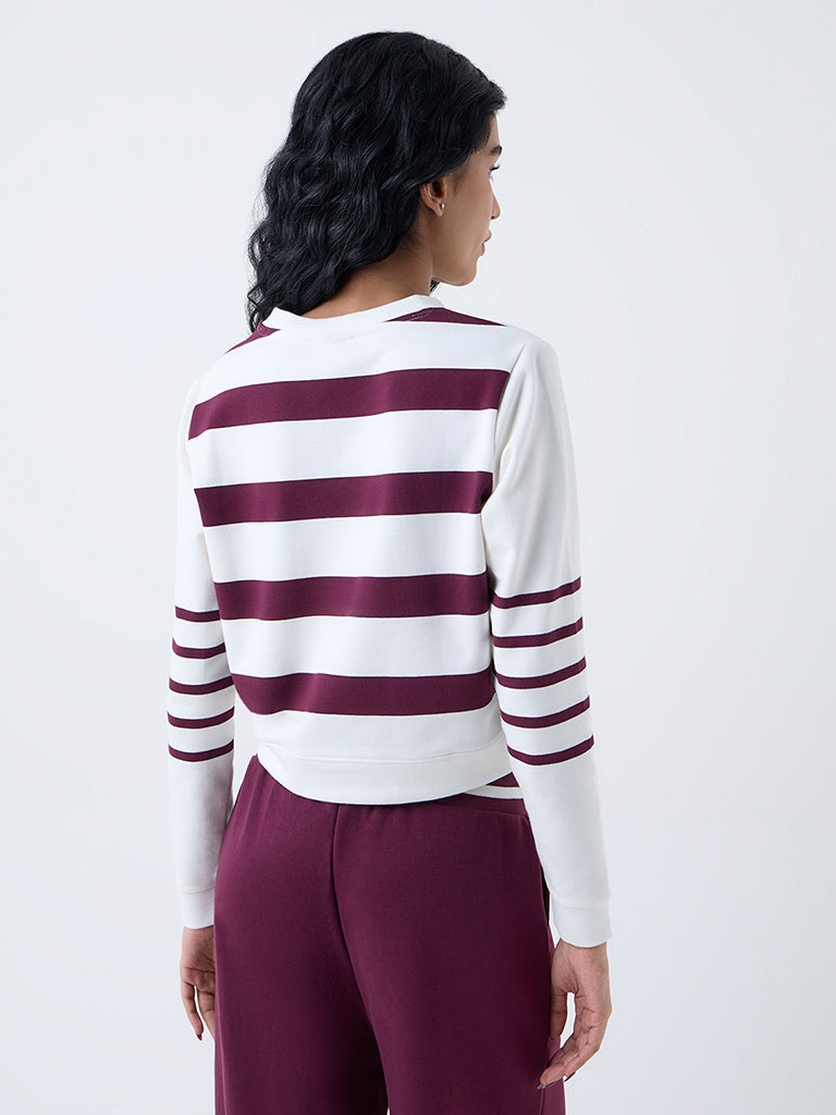 Studiofit Plum Striped Cotton-Blend T-Shirt