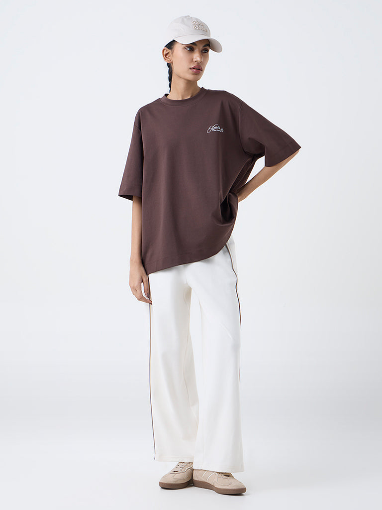 Studiofit Dark Brown Nature-Inspired Cotton T-Shirt
