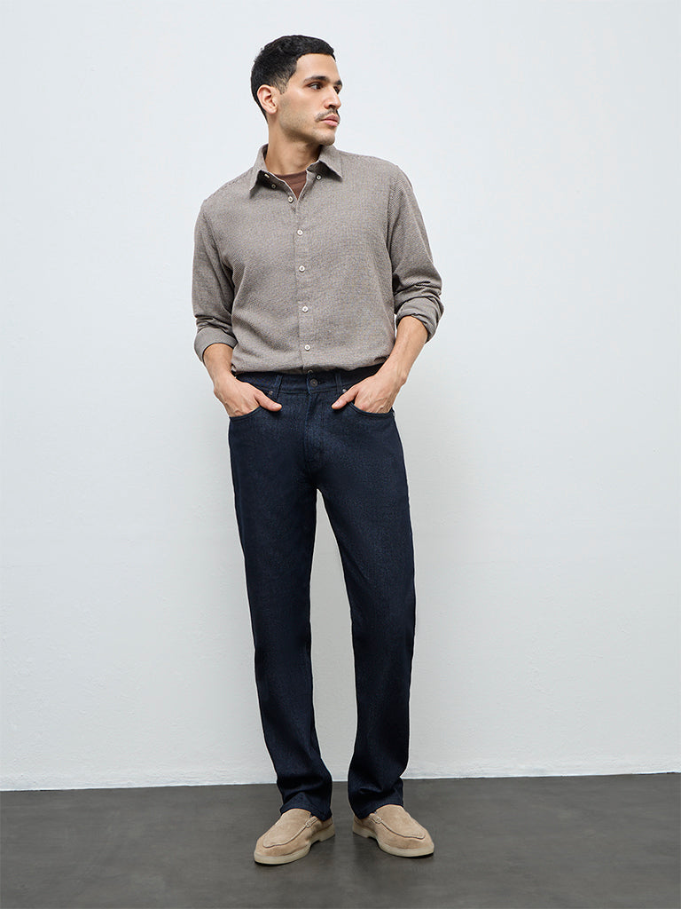 Ascot Dark Blue Relaxed-Fit Mid-Rise Cotton-Blend Jeans