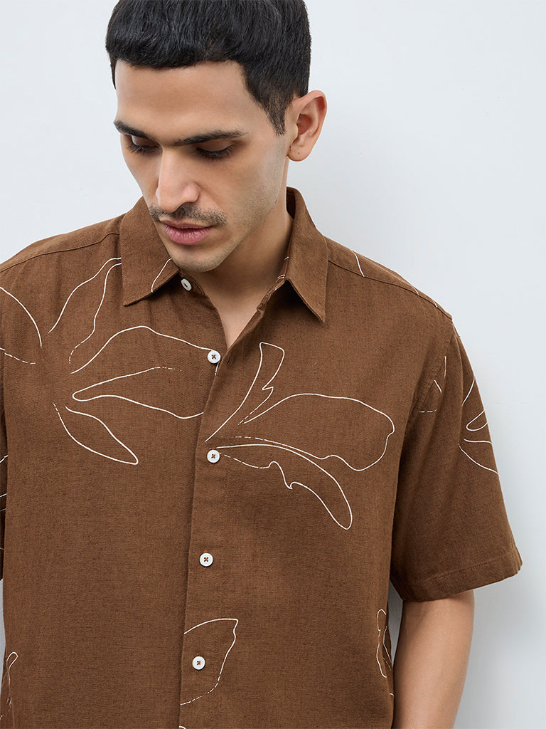 Ascot Taupe Floral Pattern Relaxed-Fit Shirt