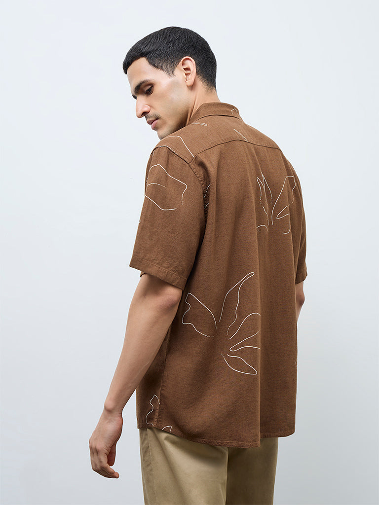 Ascot Taupe Floral Pattern Relaxed-Fit Shirt