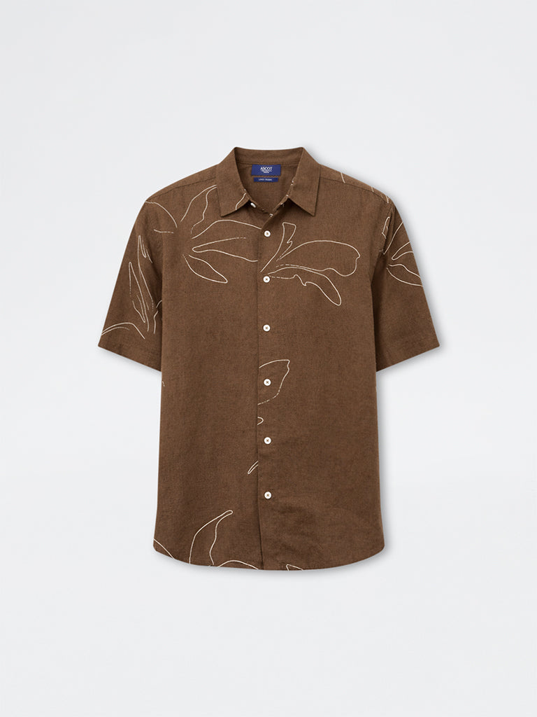 Ascot Taupe Floral Pattern Relaxed-Fit Shirt