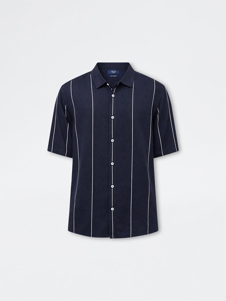 Ascot Navy Stripe Printed Relaxed-Fit Shirt