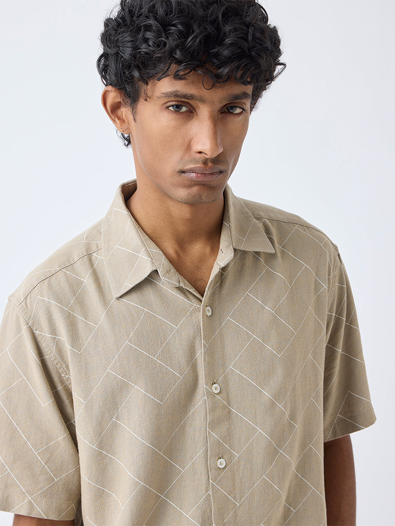 Ascot Taupe Printed Relaxed-Fit Shirt