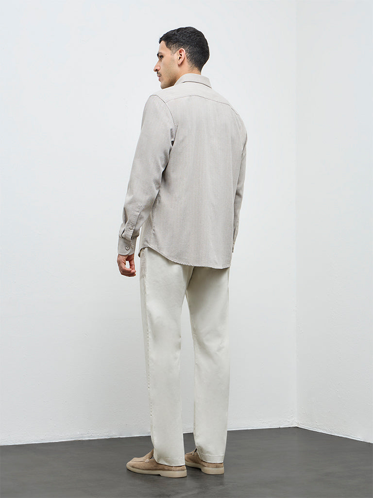 Ascot Beige Relaxed-Fit Mid-Rise Cotton-Blend Trousers