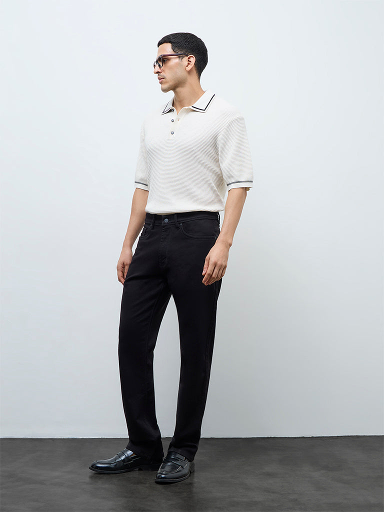 Ascot Off-White Knit-Textured Relaxed-Fit Cotton-Blend Polo T-Shirt