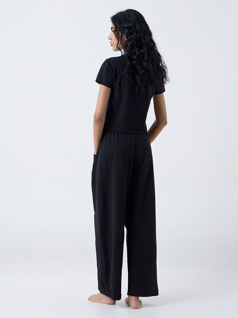 Superstar Black Solid High-Rise Cotton-Blend Pants
