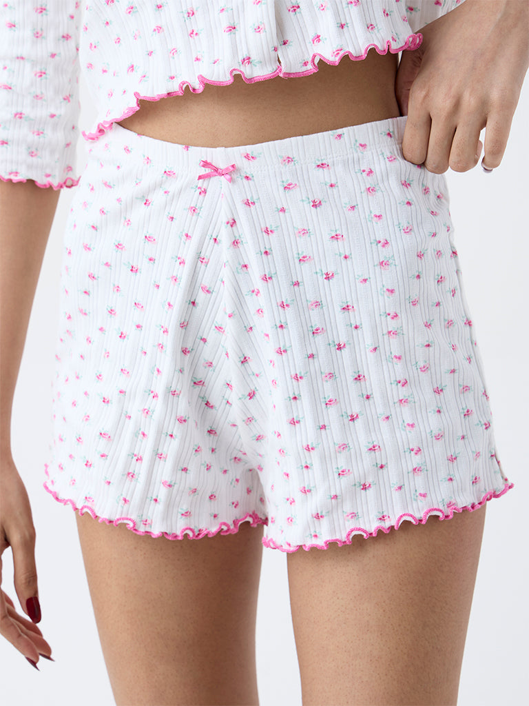 Superstar White Floral Printed High-Rise Shorts