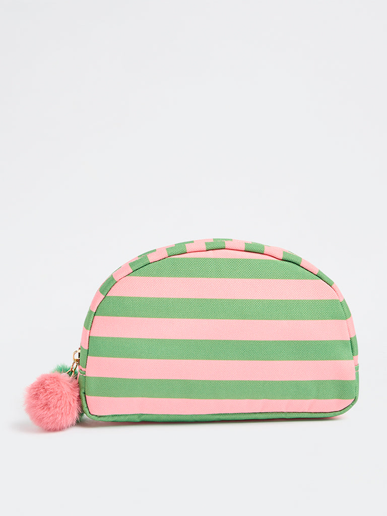 Studiowest Green Striped Pom-Pom Detailed Pouch