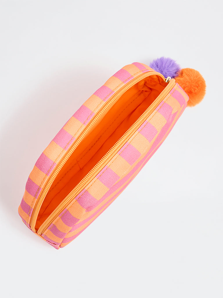 Studiowest Orange Striped Pom-Pom Detailed Pouch