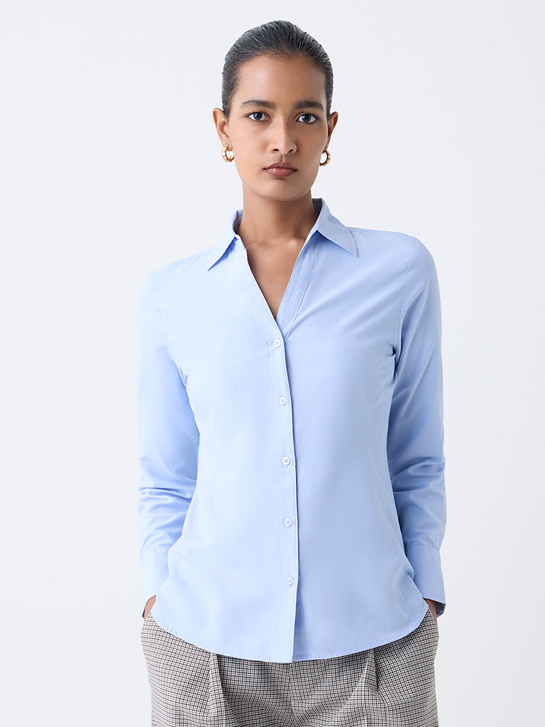 Wardrobe Blue Solid Cotton Shirt