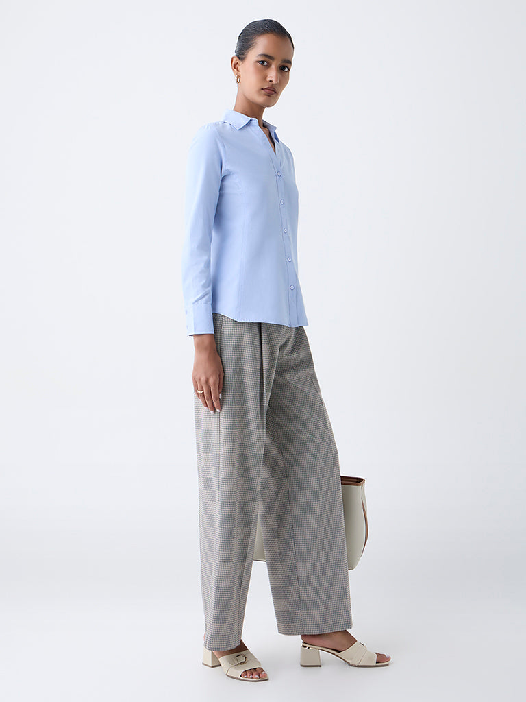 Wardrobe Blue Solid Cotton Shirt