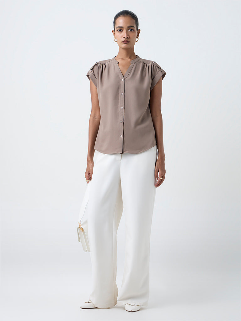 Wardrobe Taupe Solid Blouse