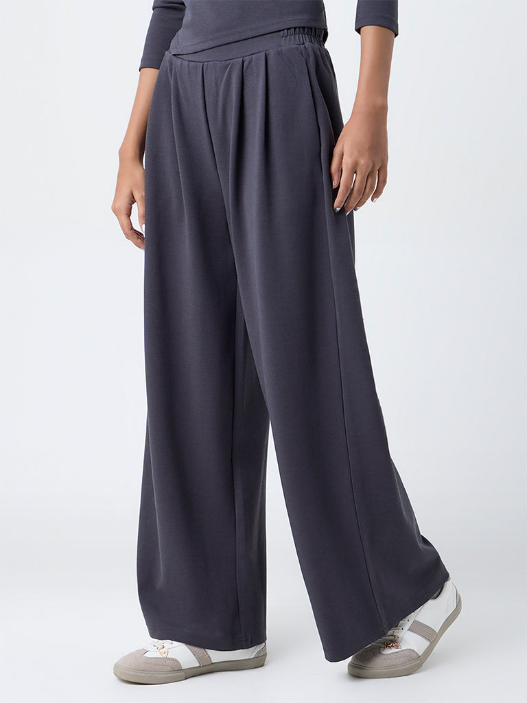 Studiofit Dark Grey Solid High-Rise Flared Pants