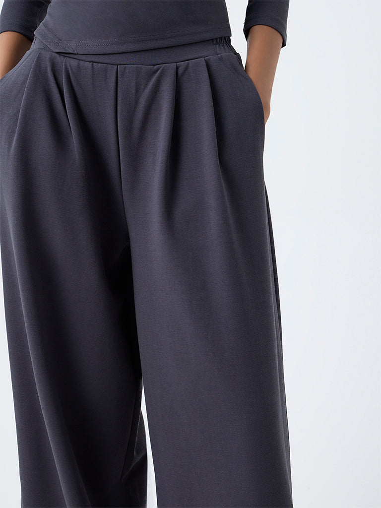 Studiofit Dark Grey Solid High-Rise Flared Pants