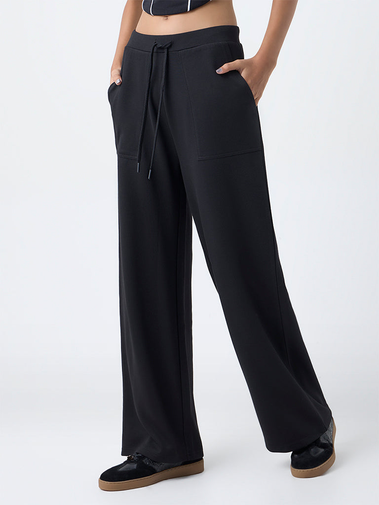 Studiofit Black Solid High-Rise Track Pants