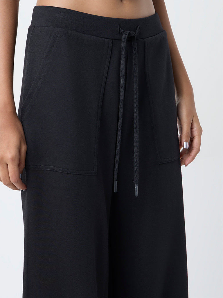 Studiofit Black Solid High-Rise Track Pants