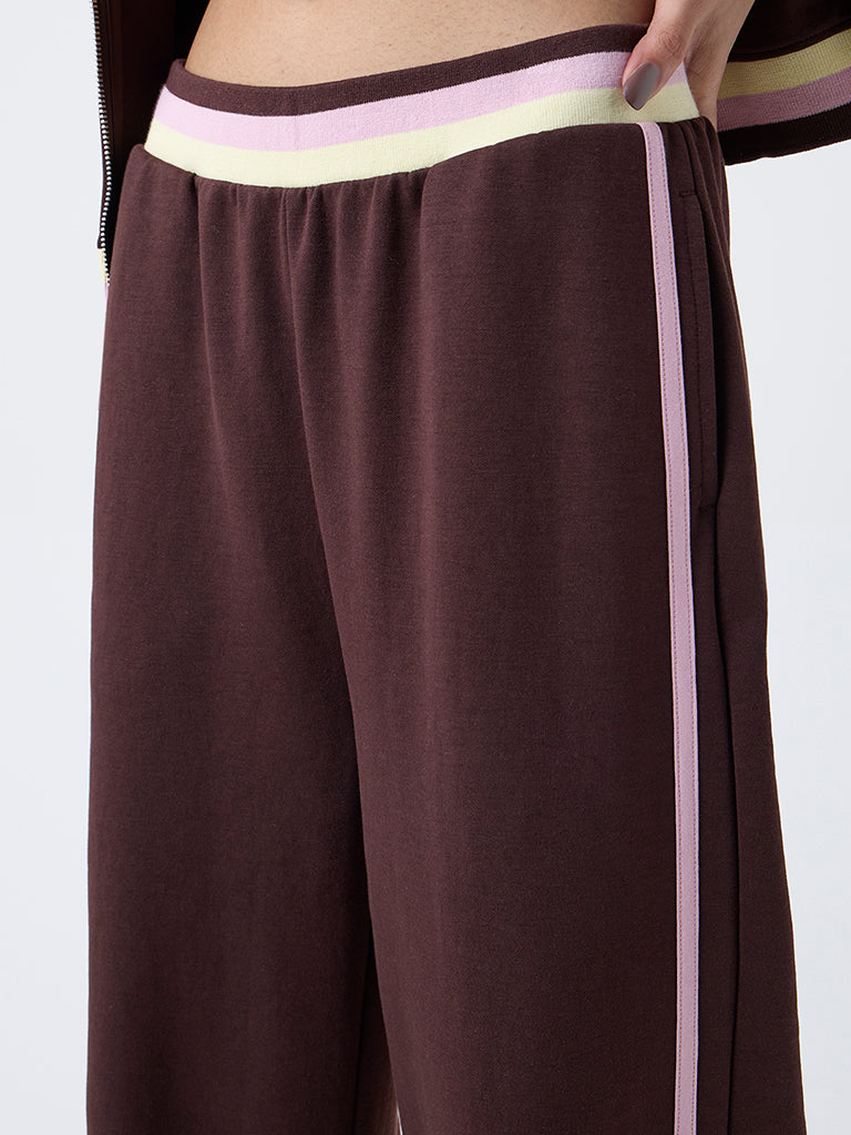 Studiofit Dark Brown Striped High-Rise Pants
