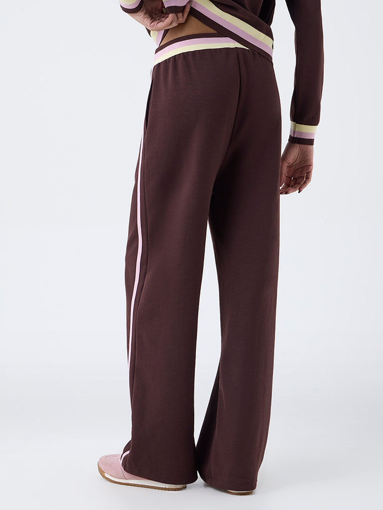 Studiofit Dark Brown Striped High-Rise Pants