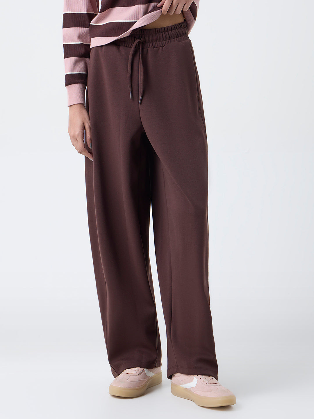 Studiofit Dark Brown Solid High-Rise Track Pants