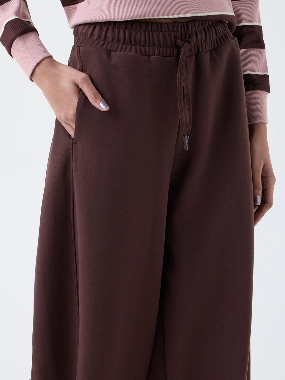 Studiofit Dark Brown Solid High-Rise Track Pants