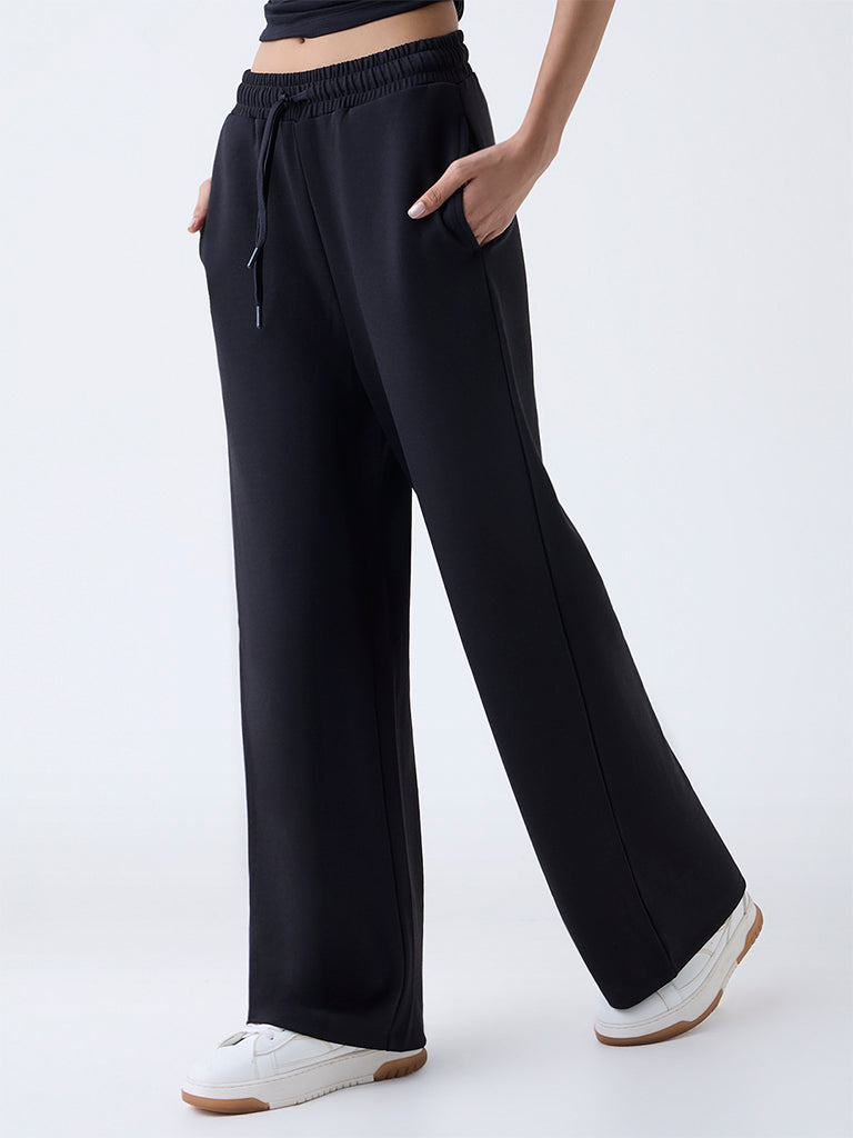Studiofit Black Solid High-Rise Track Pants