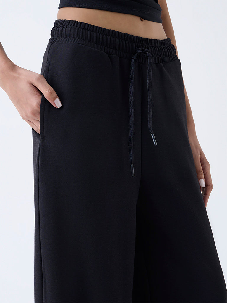 Studiofit Black Solid High-Rise Track Pants