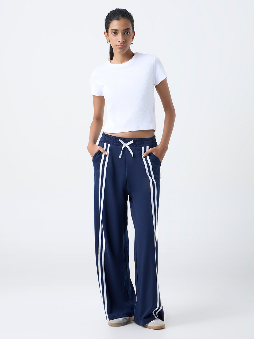 Studiofit Navy Striped High-Rise Track Pants