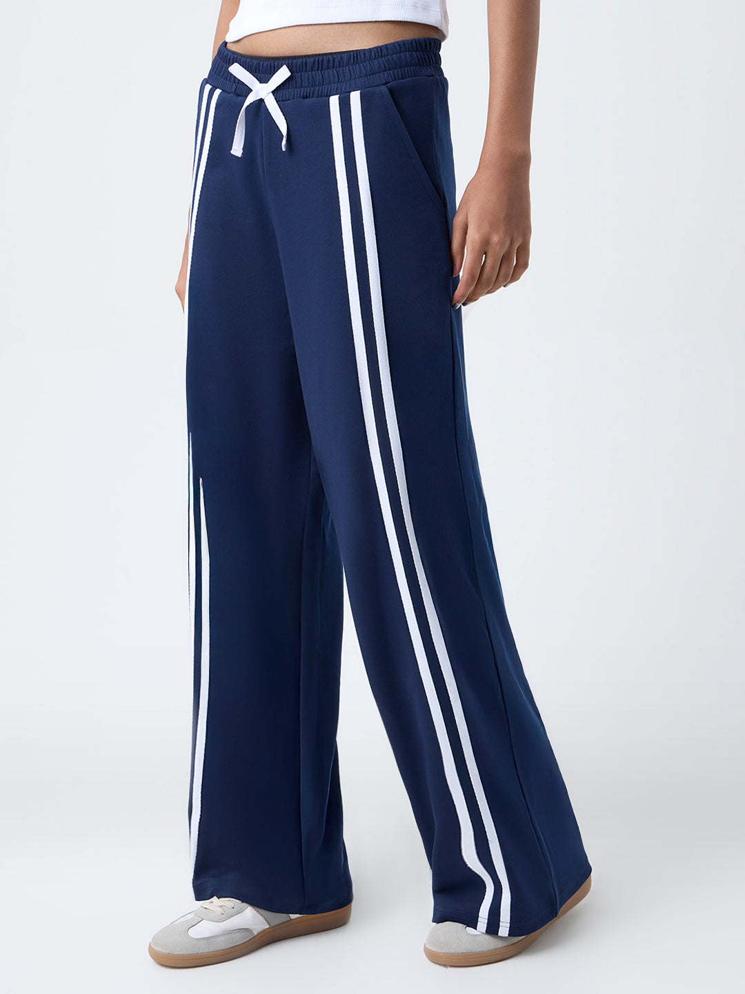 Studiofit Navy Striped High-Rise Track Pants
