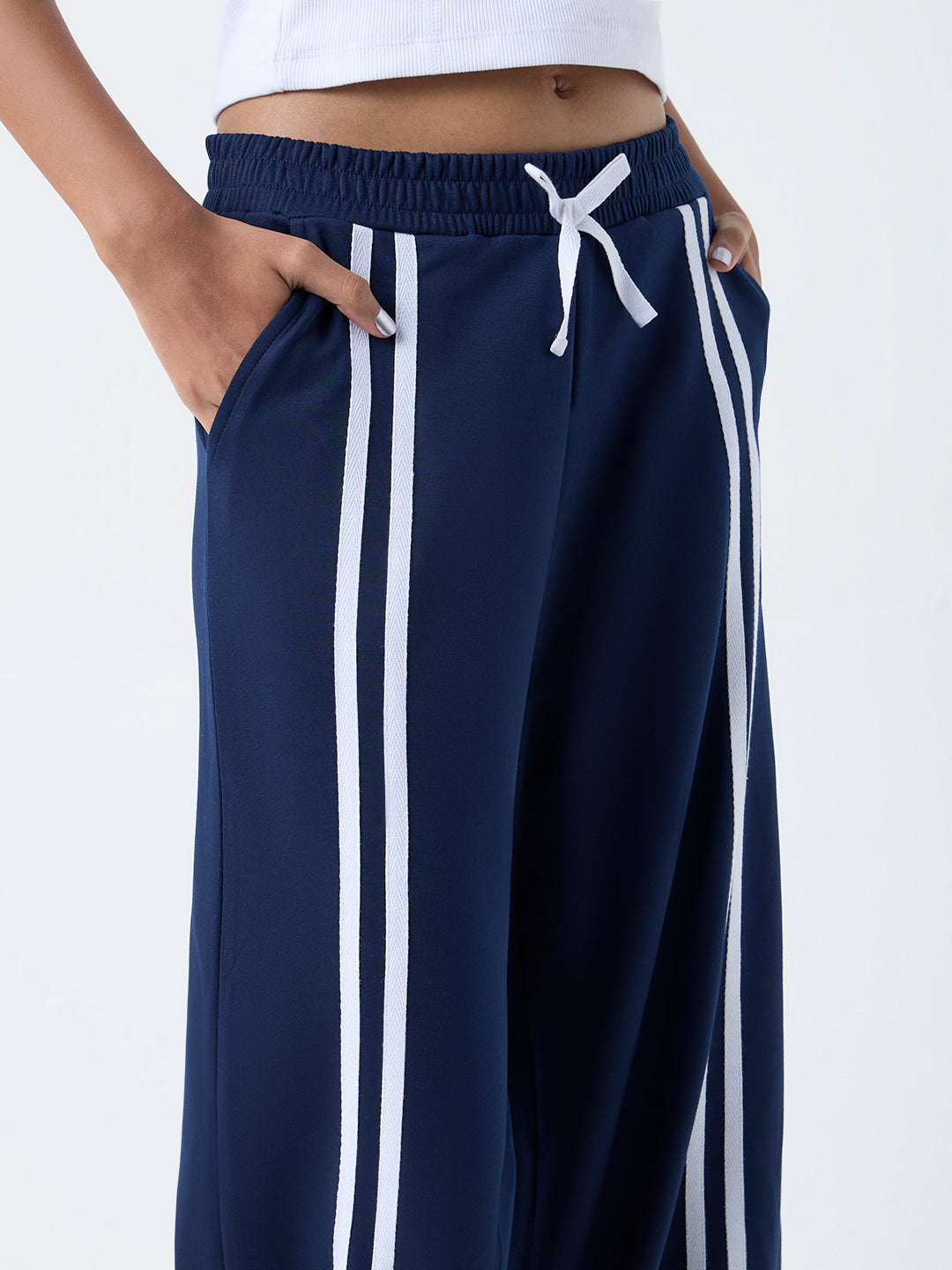 Studiofit Navy Striped High-Rise Track Pants