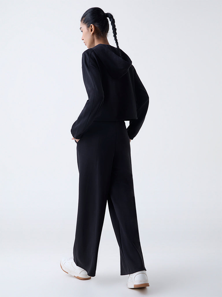 Studiofit Black Solid High-Rise Flared Pants