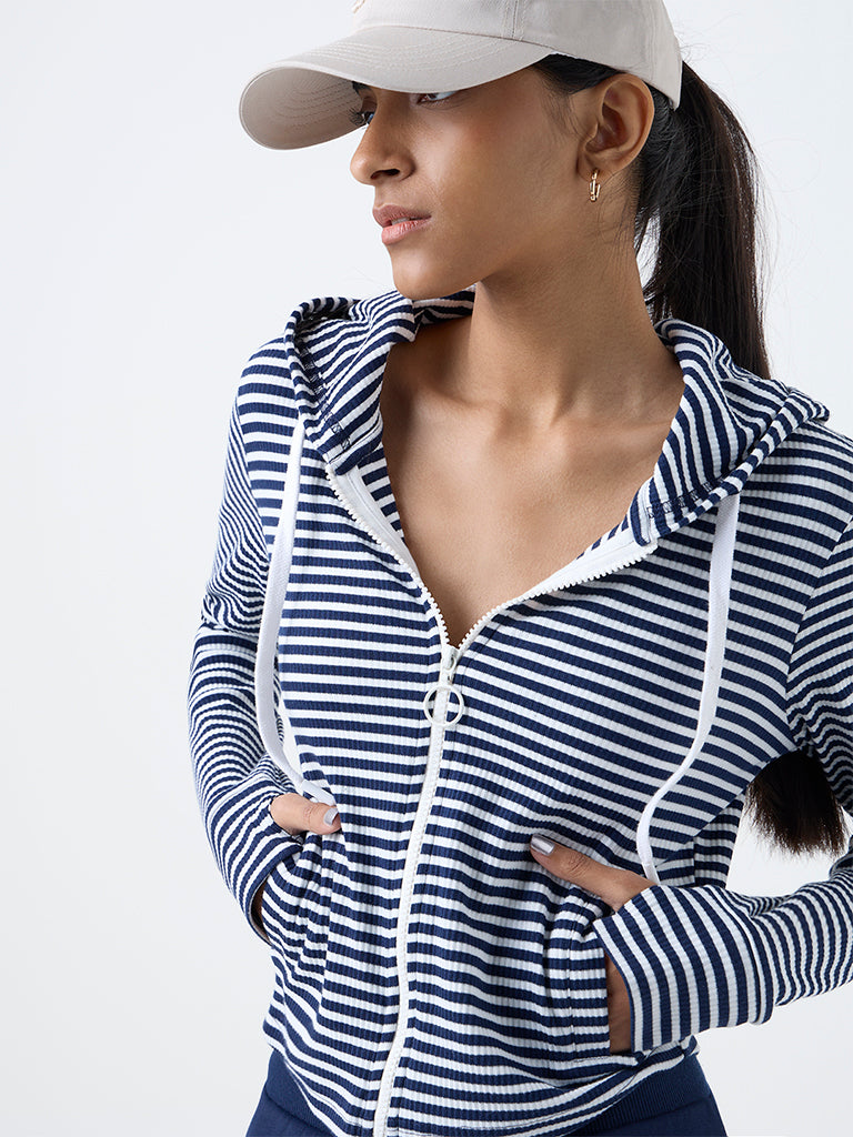Studiofit Navy Striped Hooded Jacket
