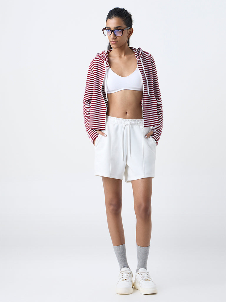 Studiofit Maroon Striped Hooded Jacket