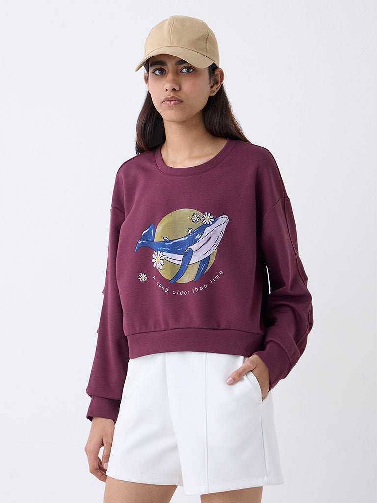 Studiofit Plum Printed Sweatshirt