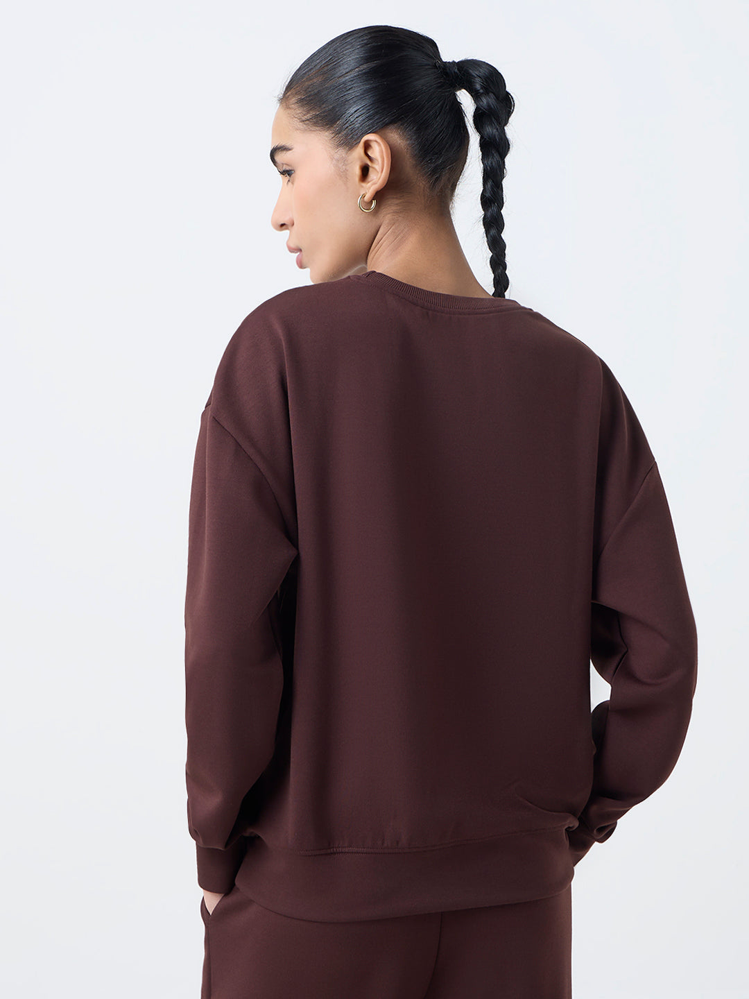 Studiofit Dark Brown Solid Sweatshirt