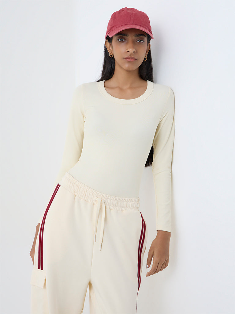 Studiofit Light Yellow Ribbed-Textured Bodysuit