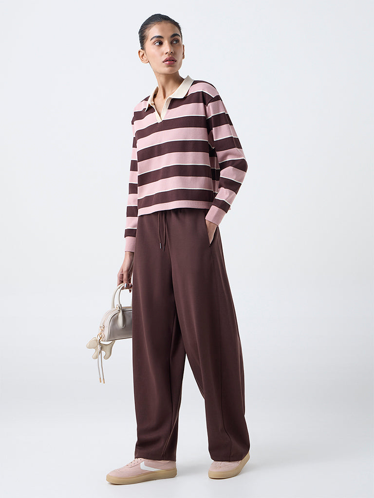 Studiofit Pink Striped Cotton-Blend T-Shirt