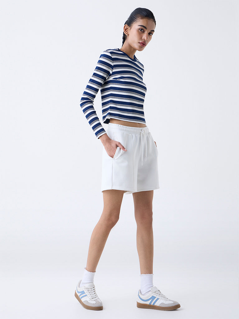 Studiofit Navy Striped Cotton-Blend T-Shirt