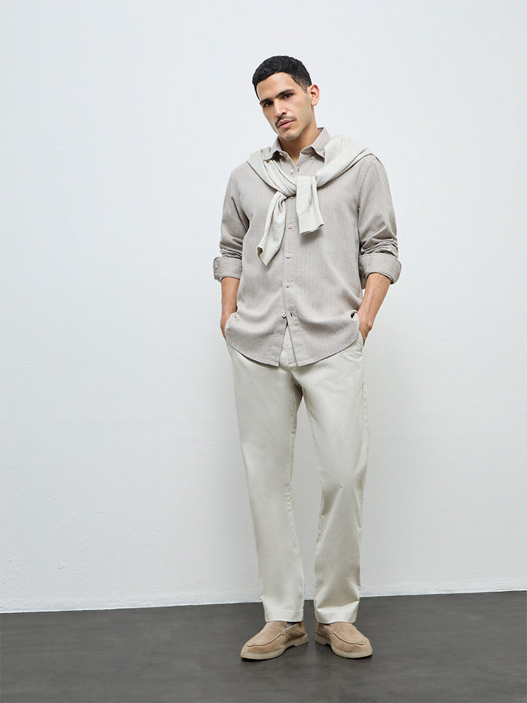 Ascot Taupe Relaxed-Fit Cotton-Blend Shirt