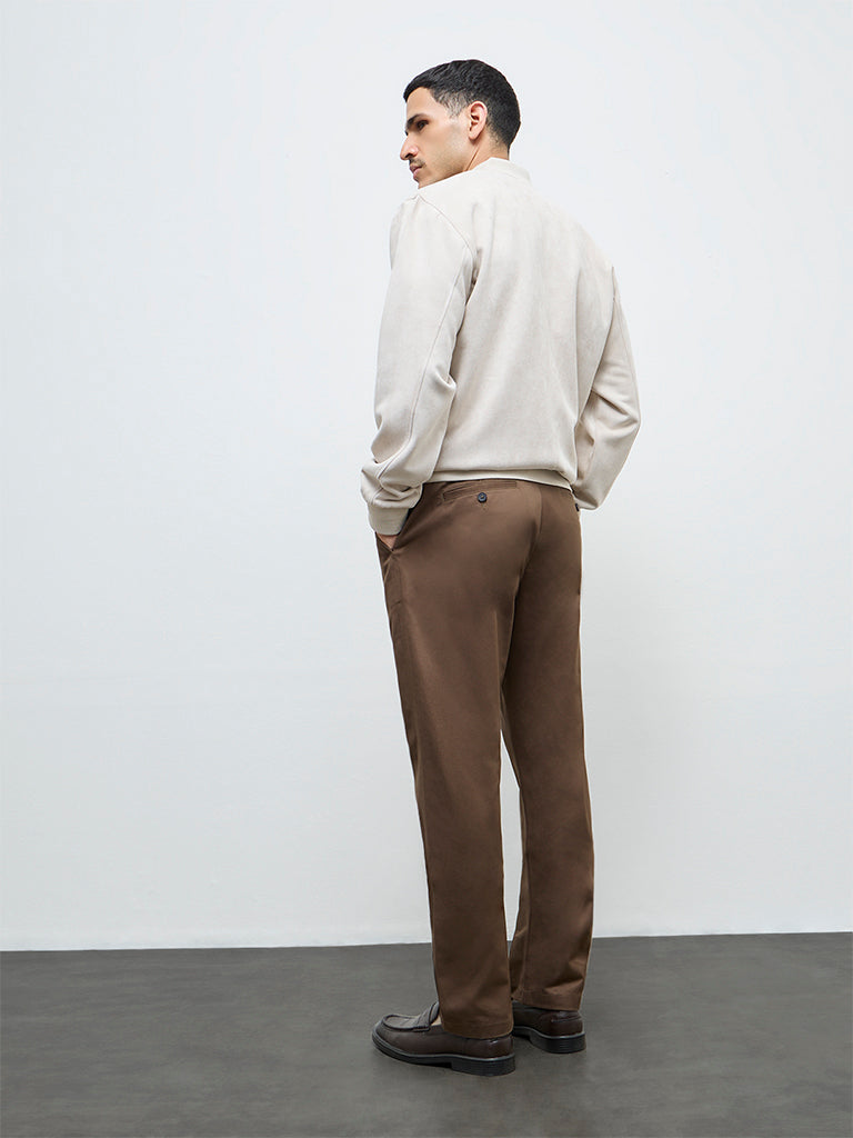 Ascot Brown Relaxed-Fit Mid-Rise Cotton Trousers