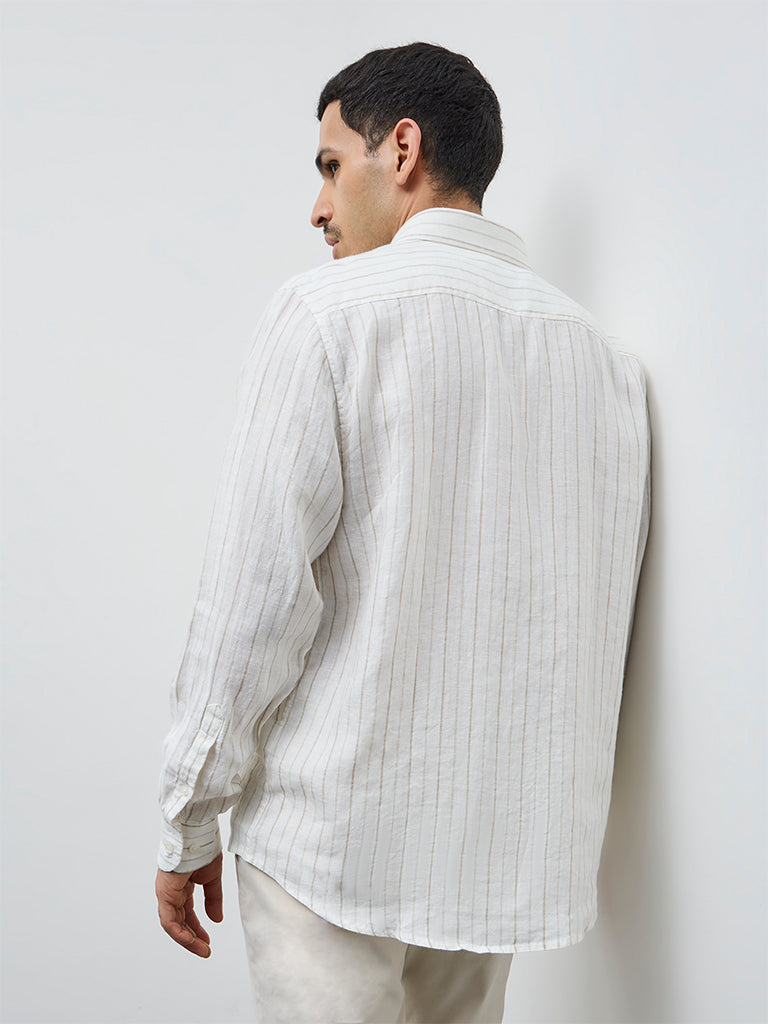 Ascot Off-White Striped Relaxed-Fit Linen Shirt