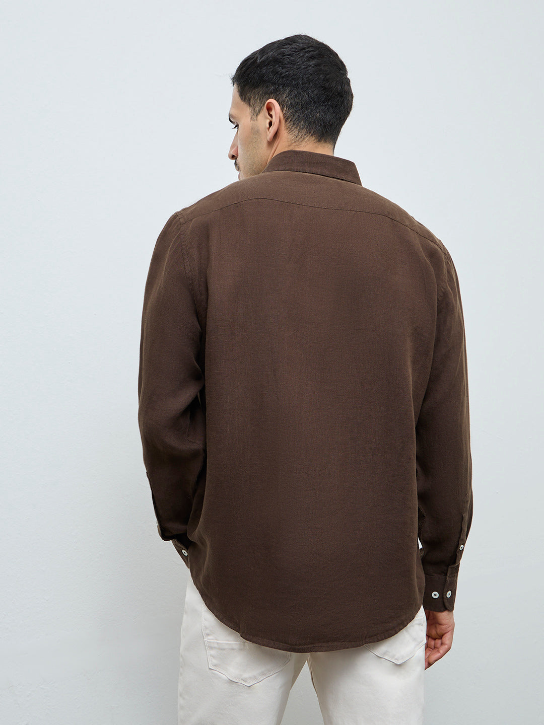 Ascot Formals Dark Brown Relaxed-Fit Linen Shirt