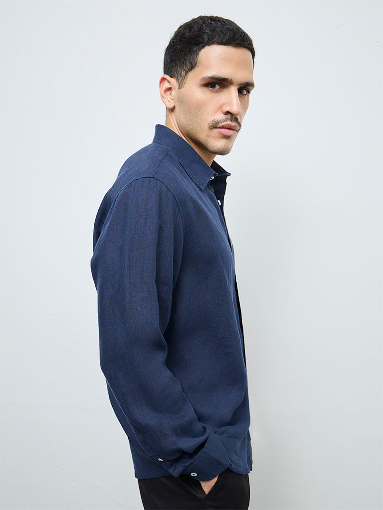 Ascot Navy Relaxed-Fit Linen Shirt