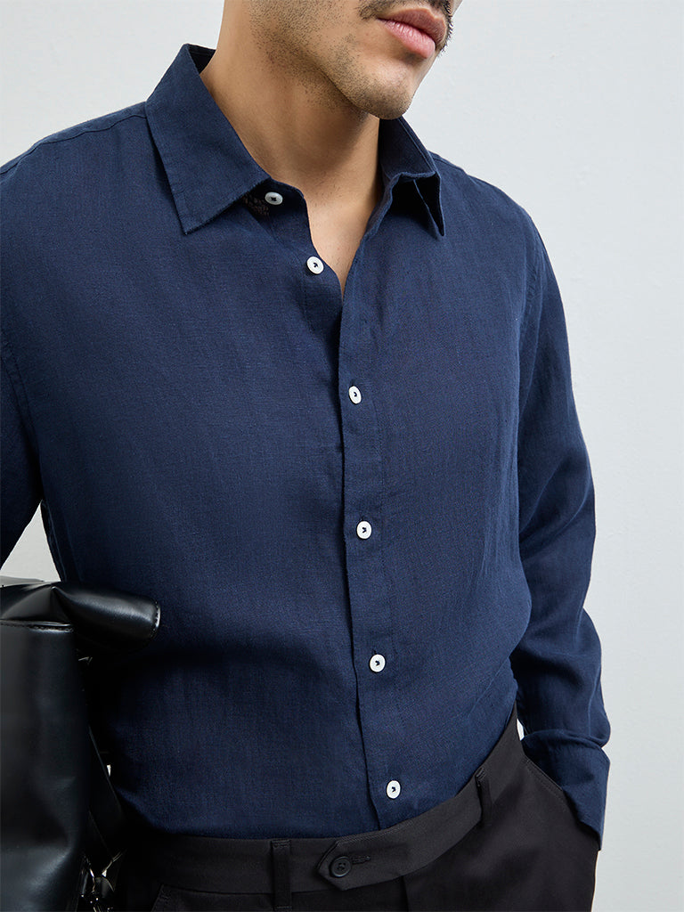 Ascot Navy Relaxed-Fit Linen Shirt
