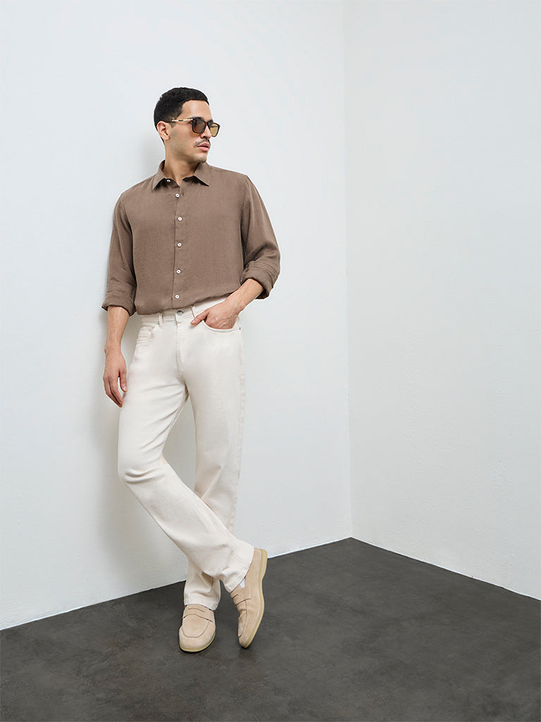 Ascot Brown Relaxed-Fit Linen Shirt