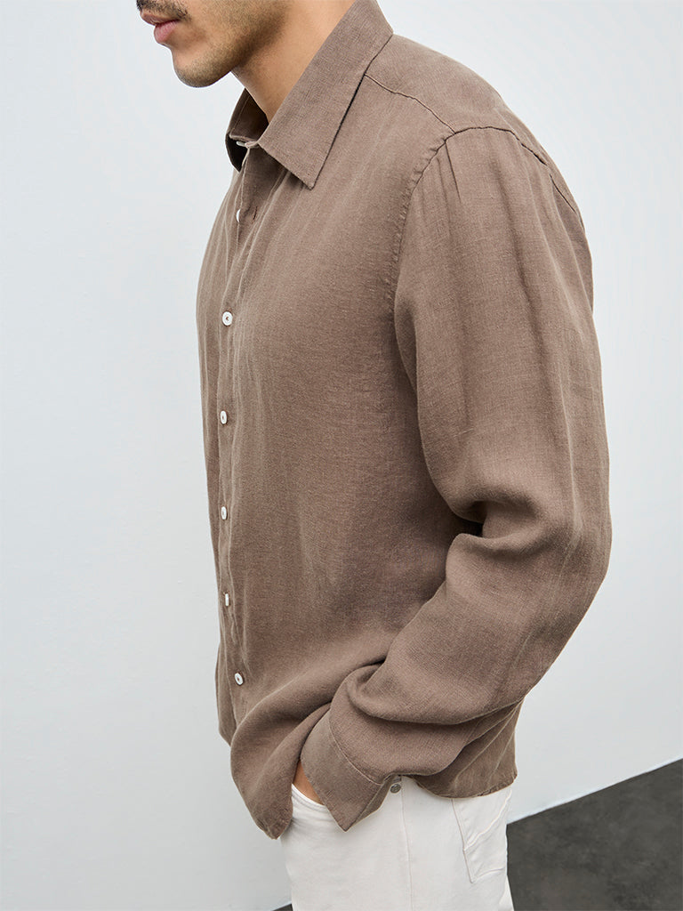 Ascot Brown Relaxed-Fit Linen Shirt