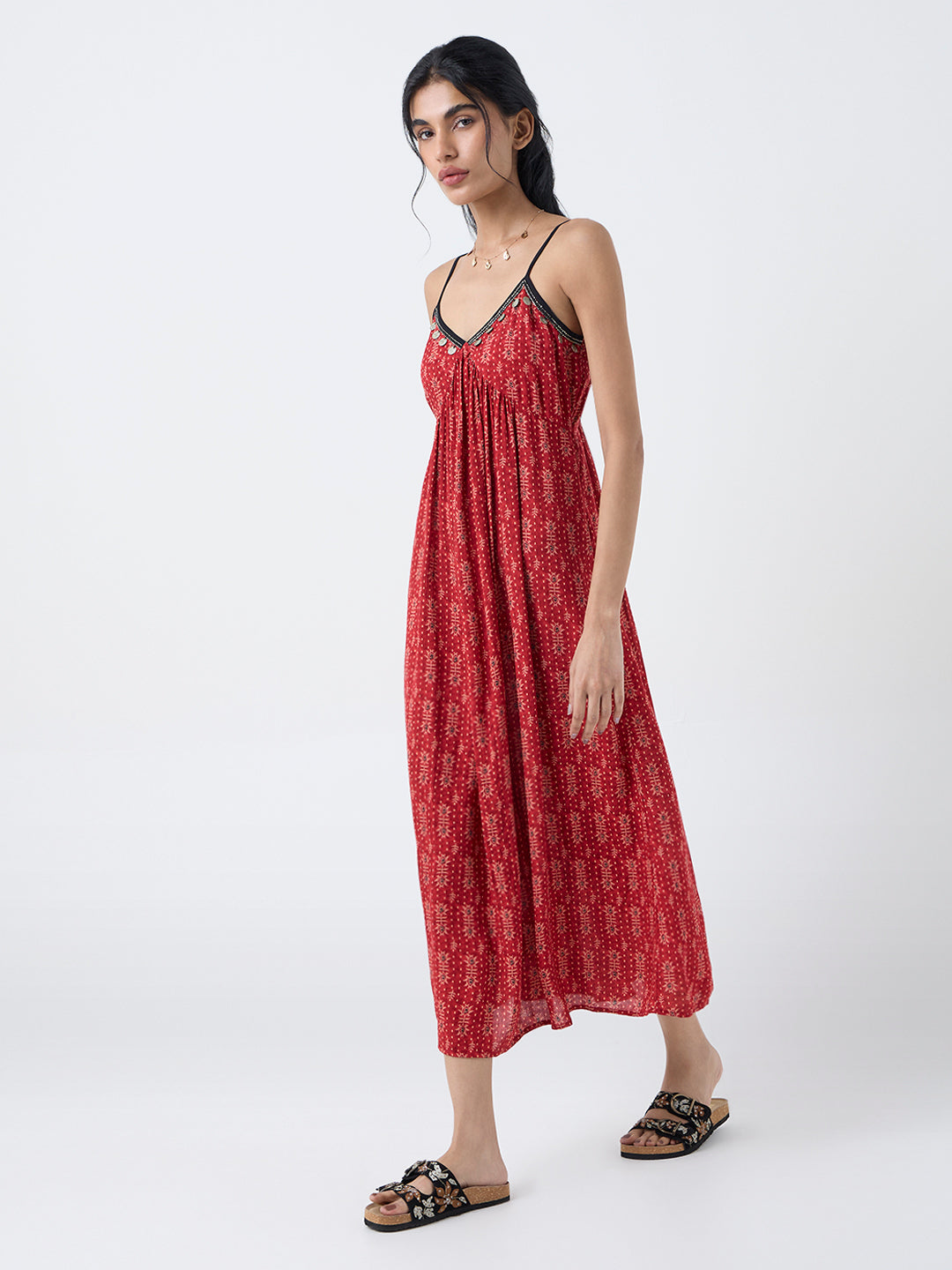 Bombay Paisley Red Printed Empire A-Line Dress