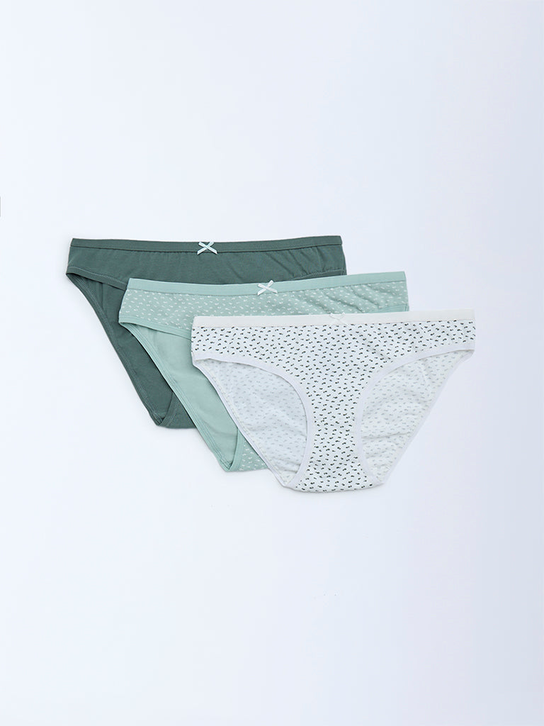 Wunderlove 3-Pack Floral Cotton-Blend Bikini Briefs