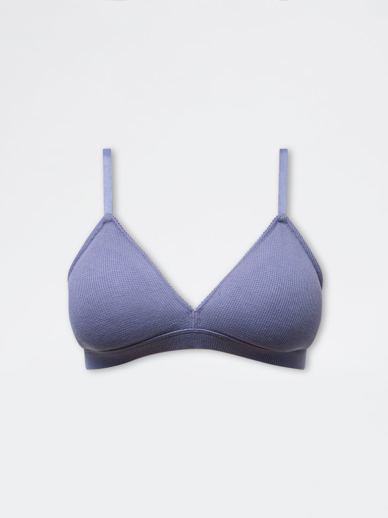 Superstar Dusty Blue Waffle-Textured Cotton-Blend Padded Bra